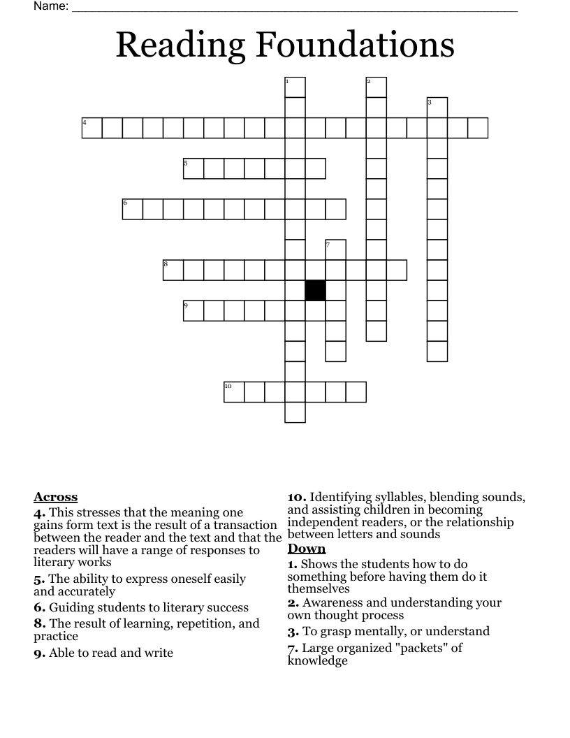 Reading Foundations Crossword