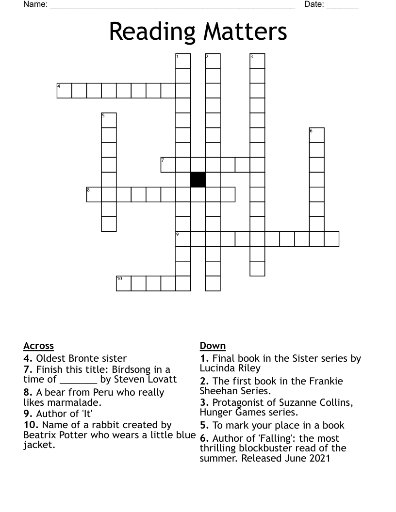 Reading Matters Crossword