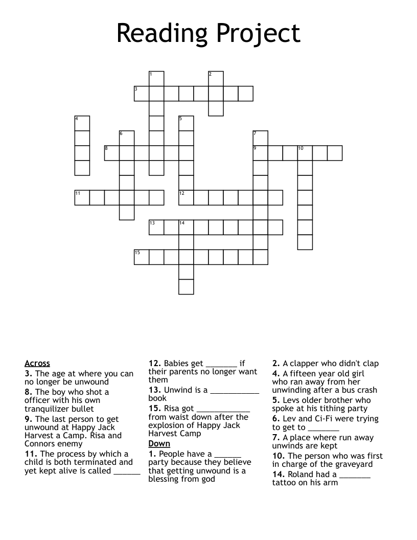 Reading Project  Crossword