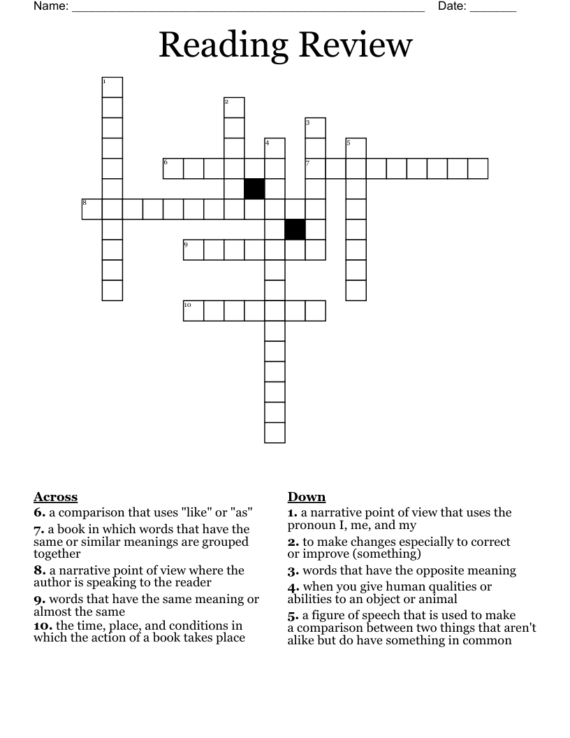 Reading Review Crossword