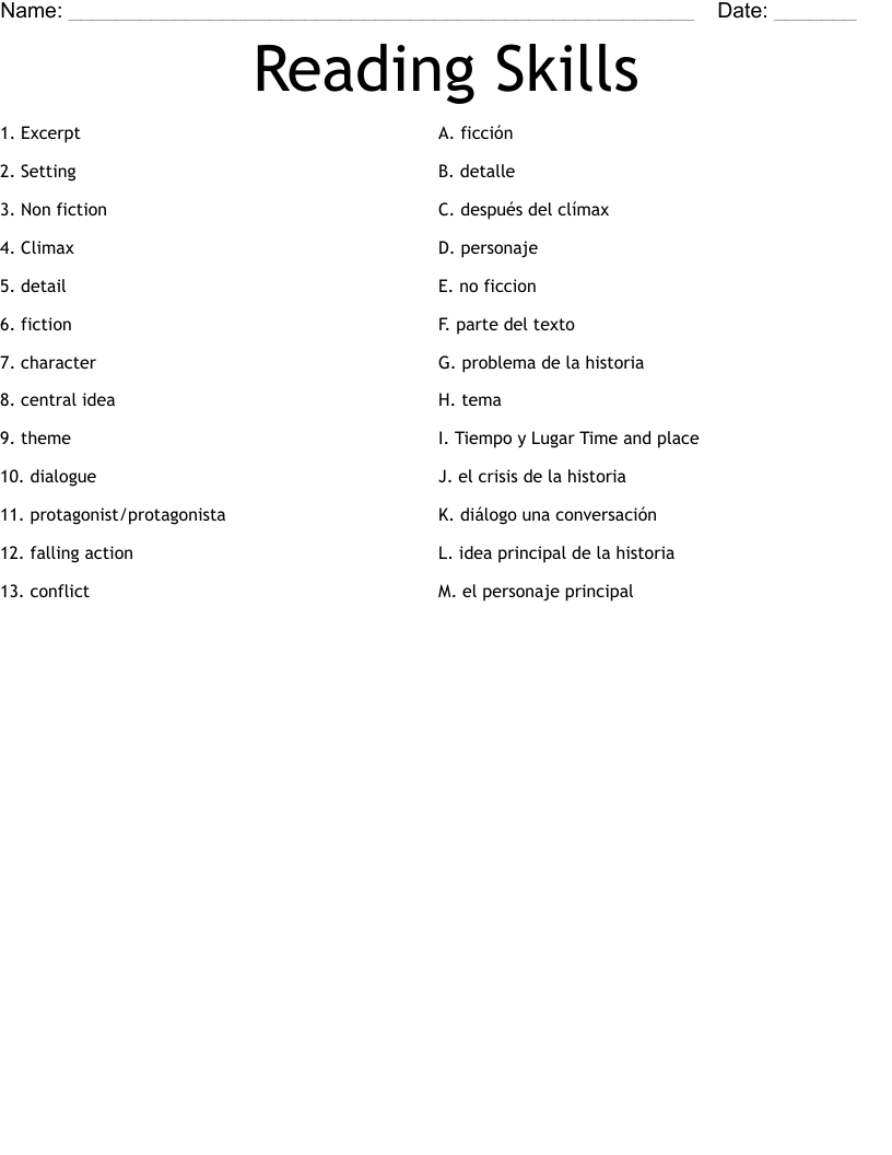 Reading Skills Worksheet