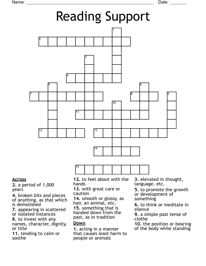Reading Support Crossword