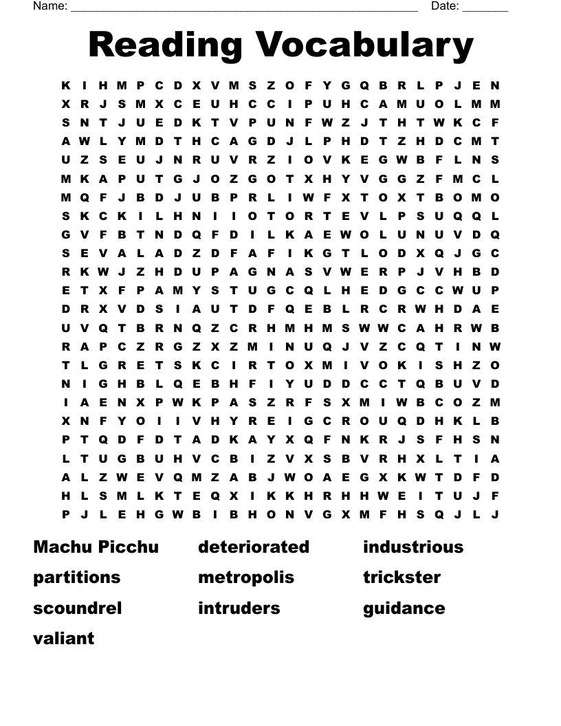 Reading Vocabulary Word Search