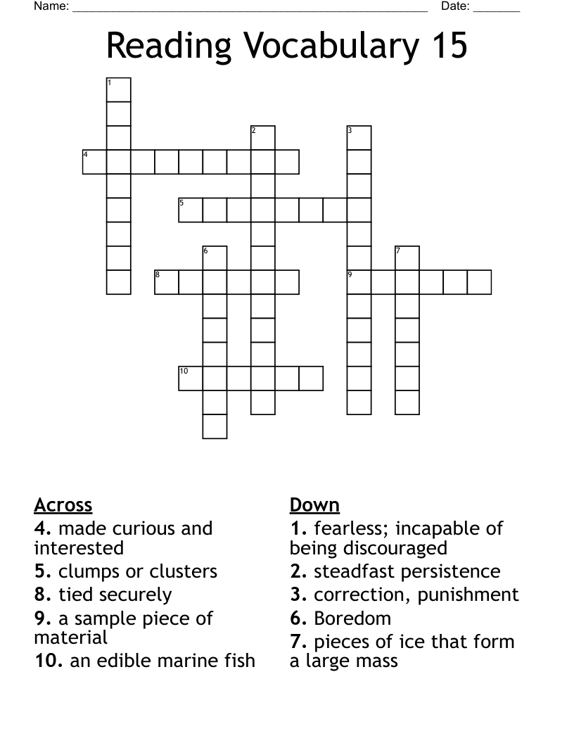 Reading Vocabulary 15 Crossword