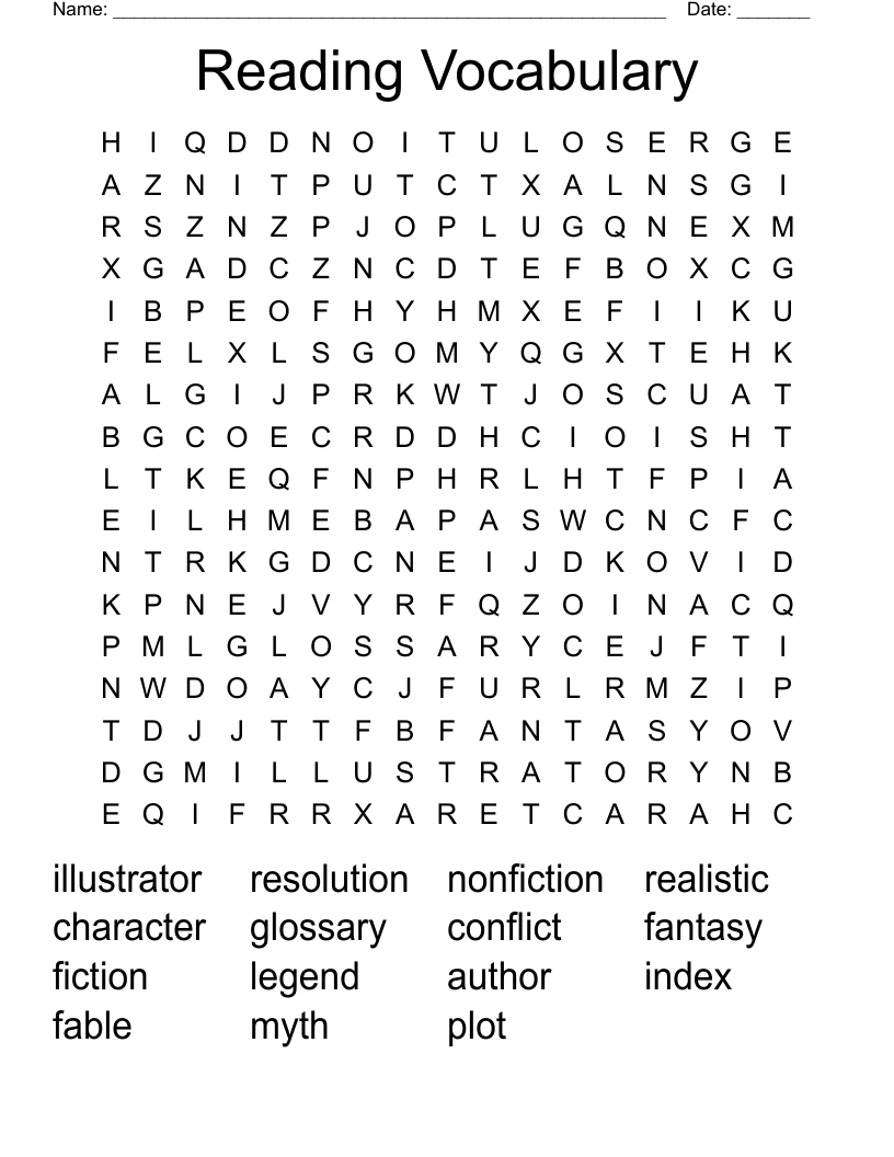 Reading Vocabulary Word Search