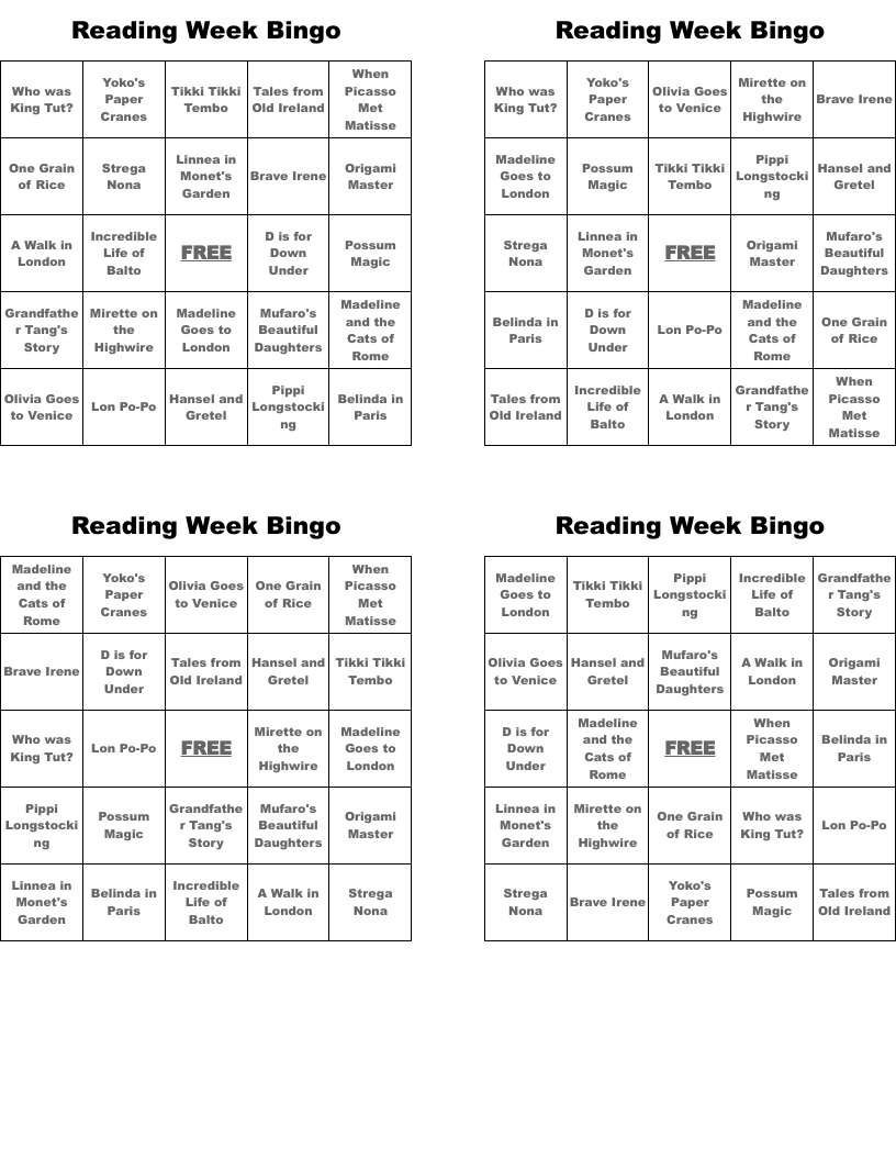 Reading Week Bingo