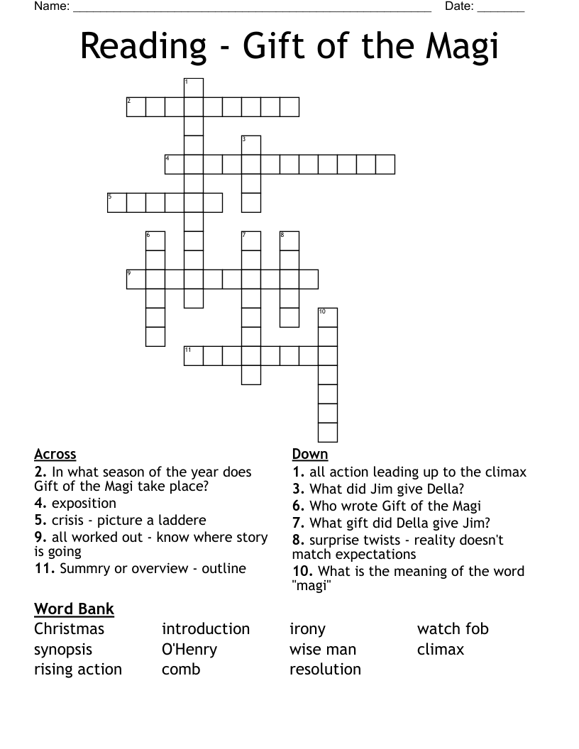 Reading - Gift of the Magi Crossword