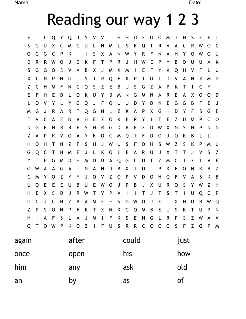 Reading our way 1 2 3 Word Search