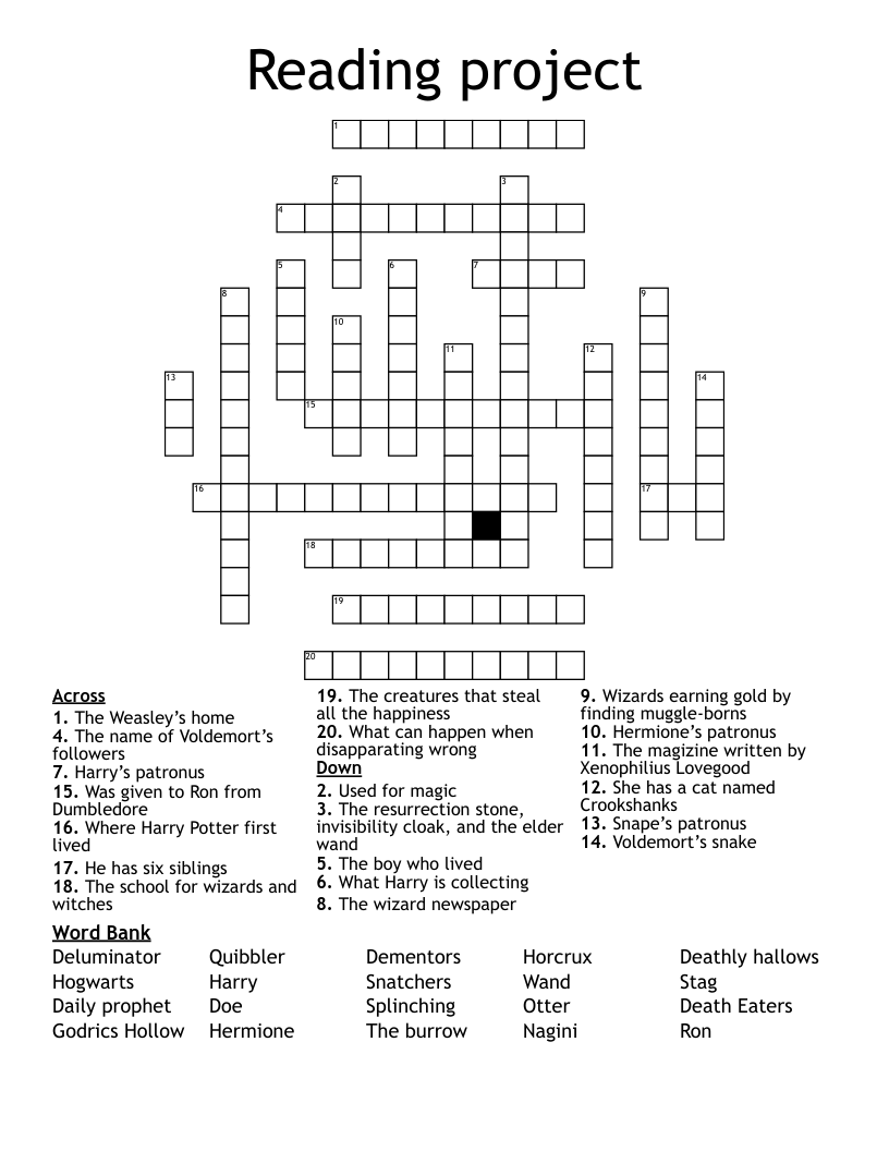 Reading project Crossword