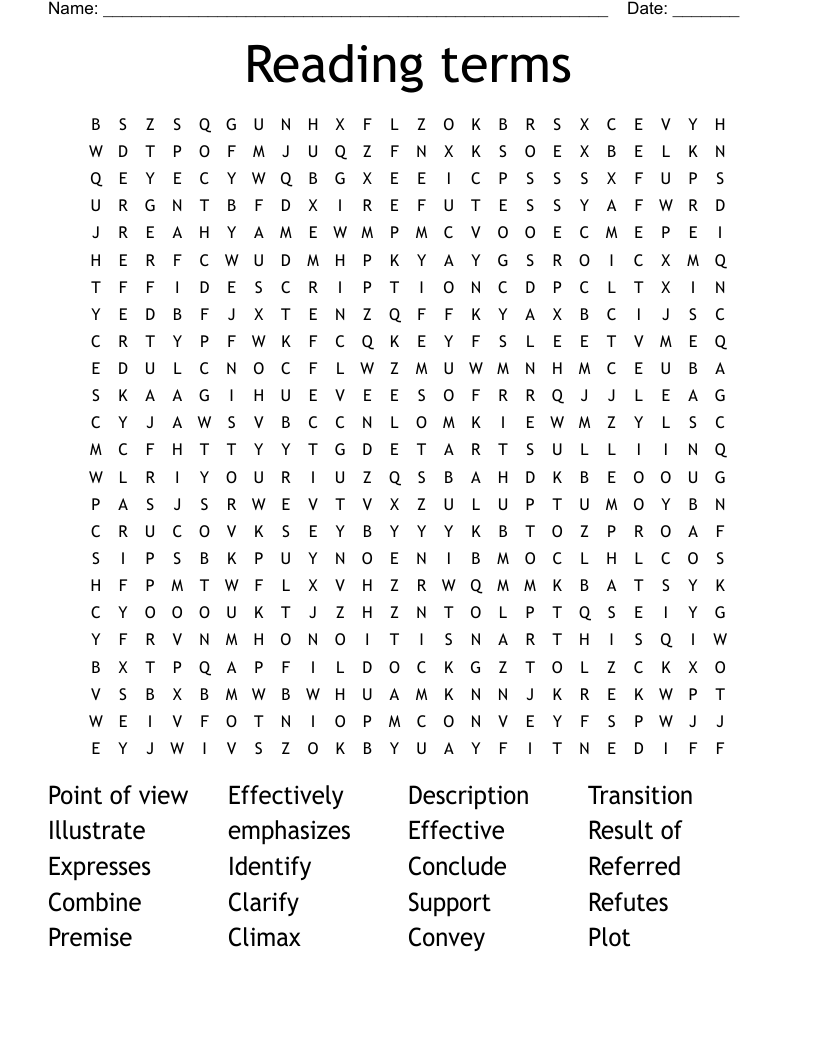 Reading terms Word Search