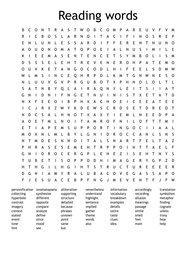 Reading words Word Search
