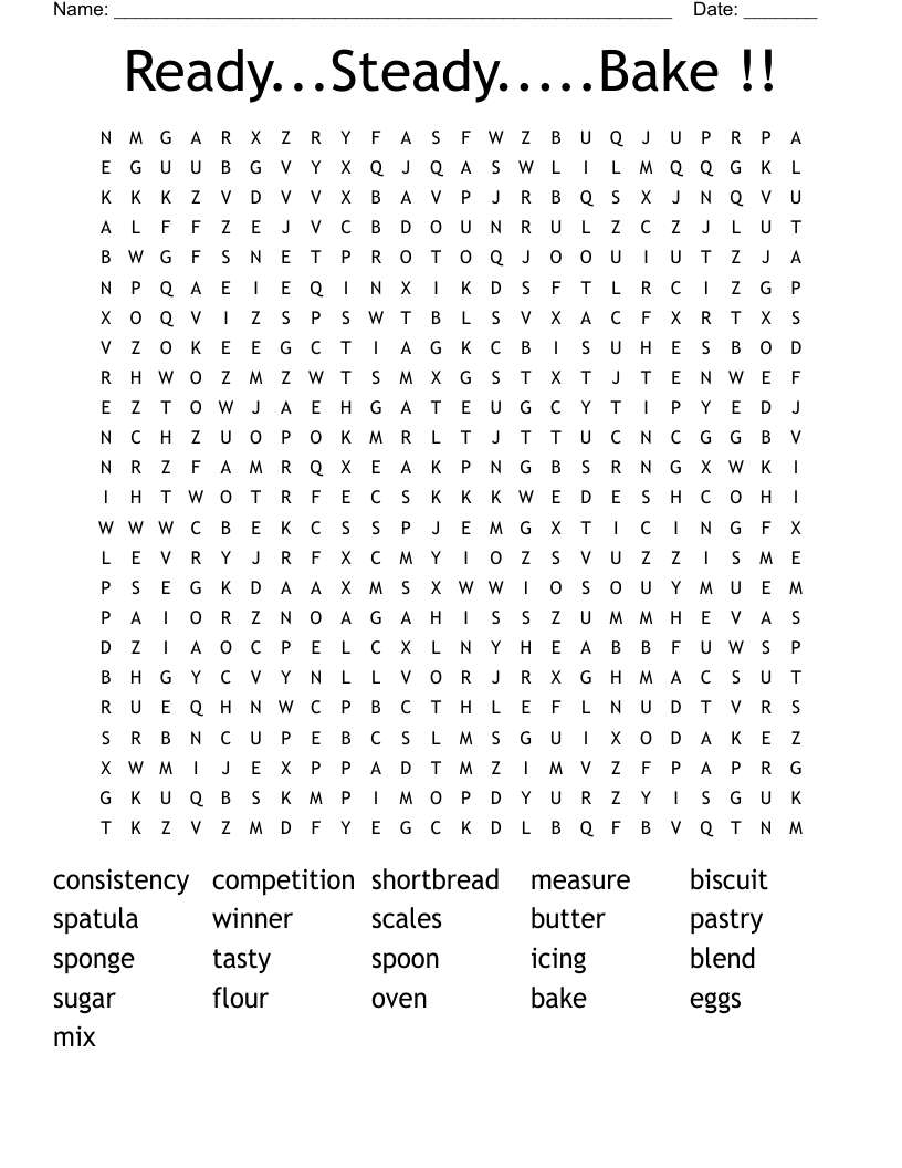 Ready...Steady.....Bake !! Word Search
