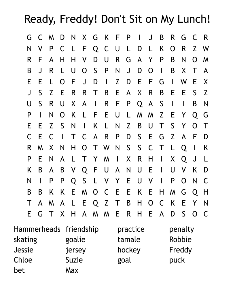 Ready, Freddy! Don't Sit on My Lunch! Word Search