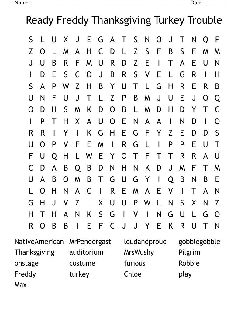 Ready Freddy Thanksgiving Turkey Trouble Word Search