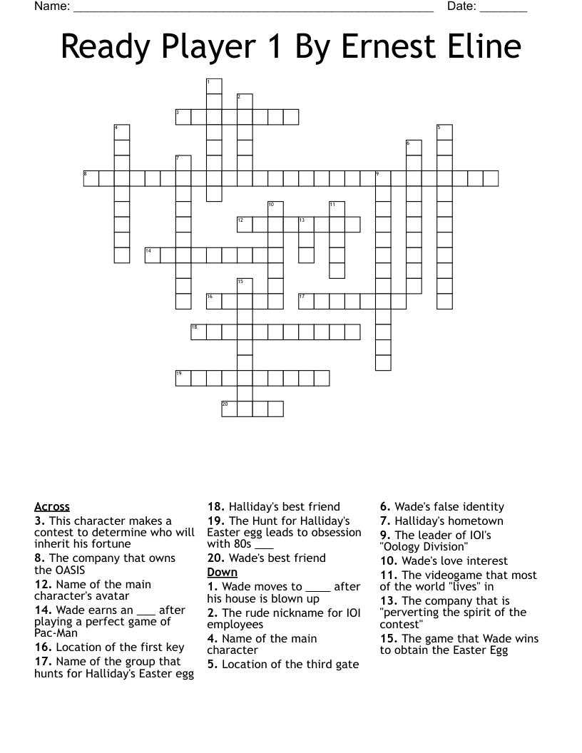 Ready Player 1 By Ernest Eline Crossword