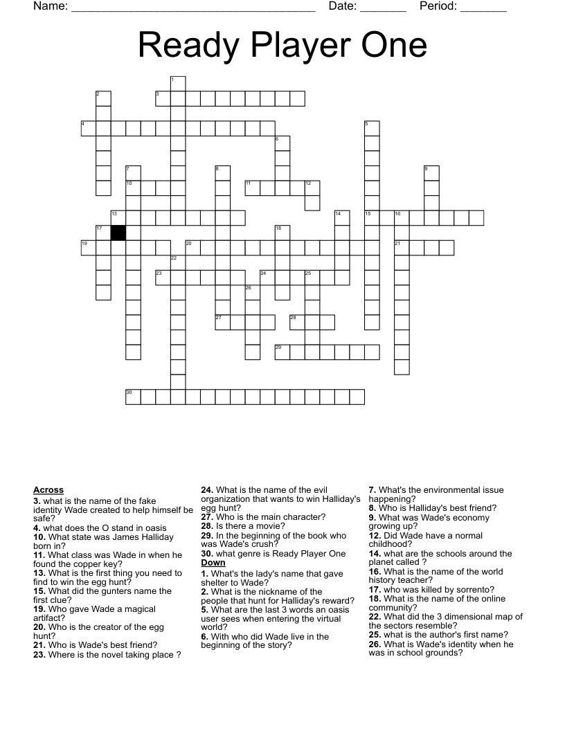Ready Player One Crossword