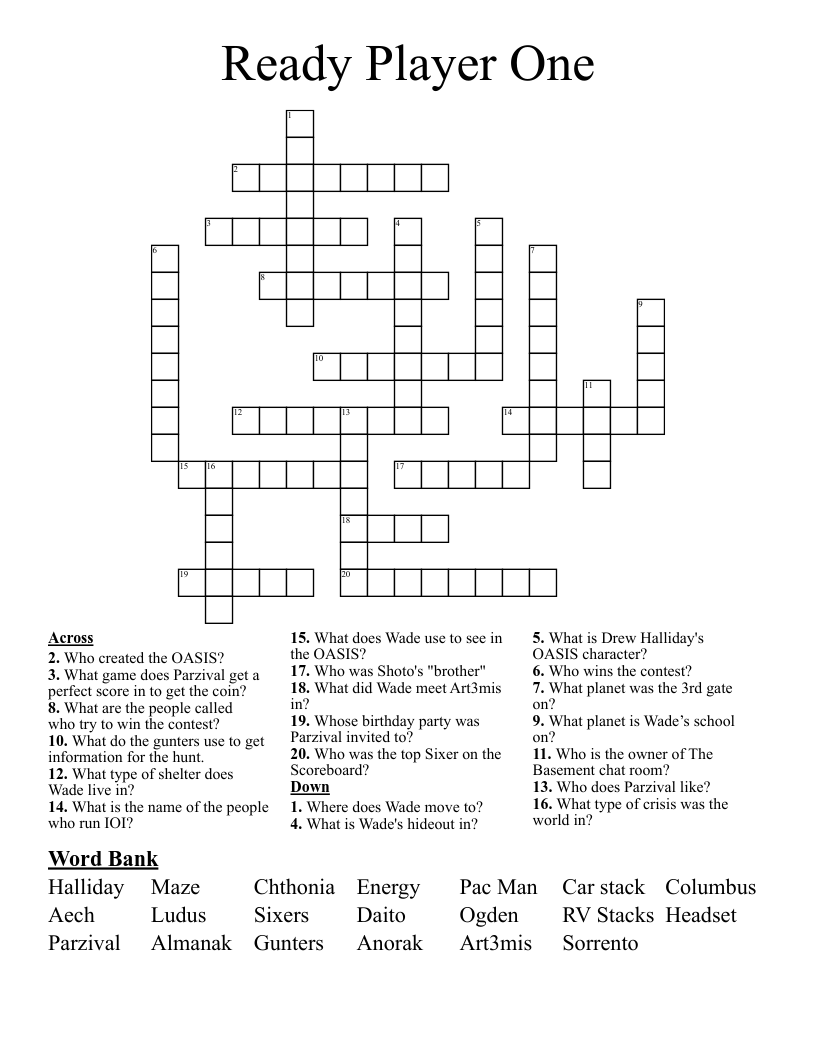 Ready Player One Crossword