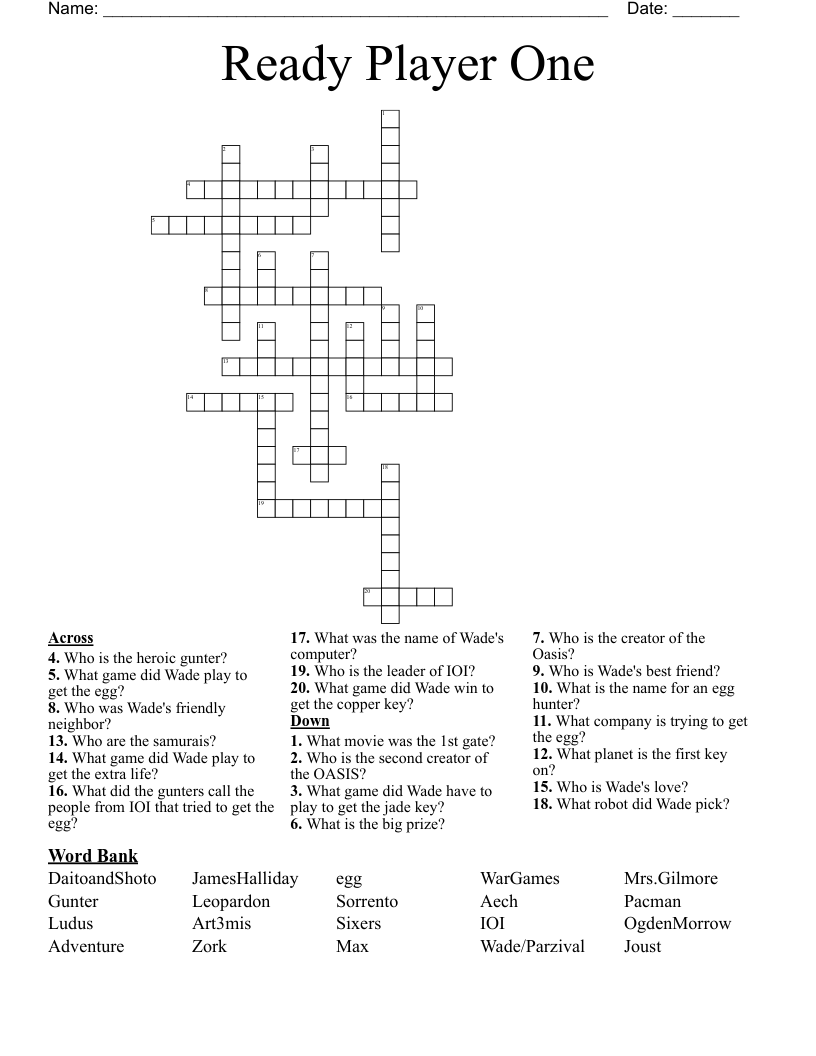 Ready Player One Crossword