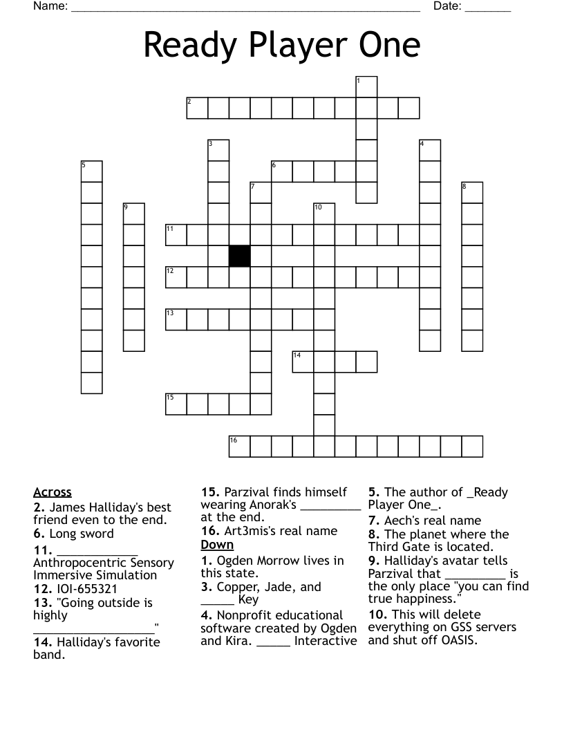 Ready Player One Crossword