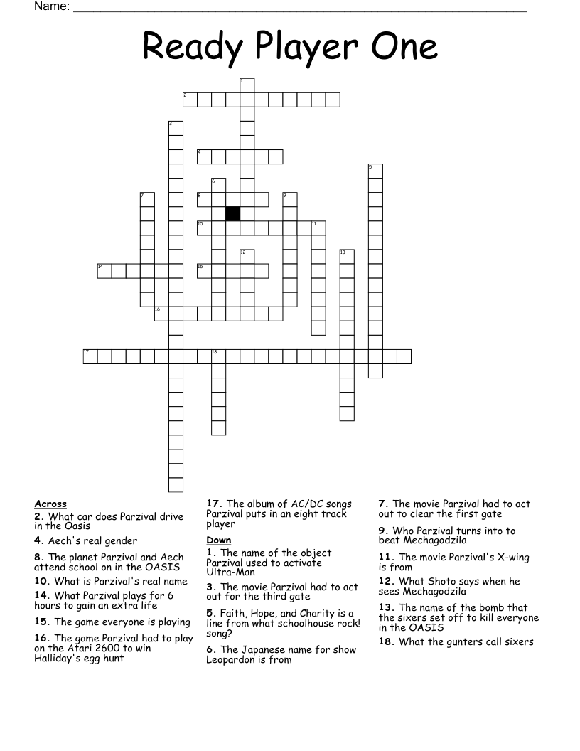 Ready Player One Crossword
