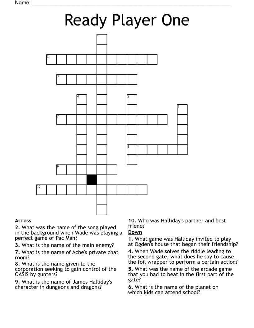 Ready Player One Crossword