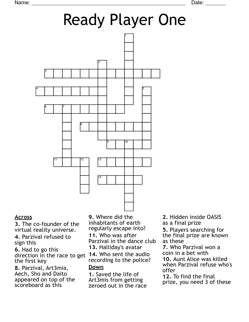 Ready Player One Crossword