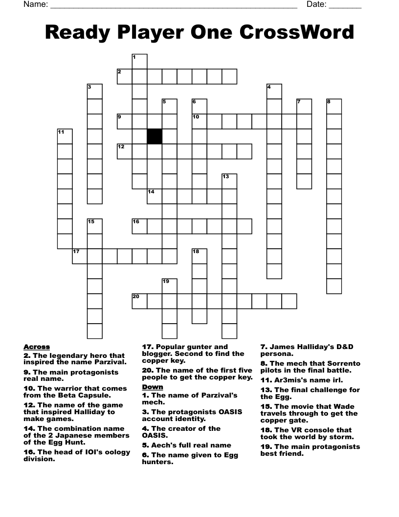 Ready Player One CrossWord 