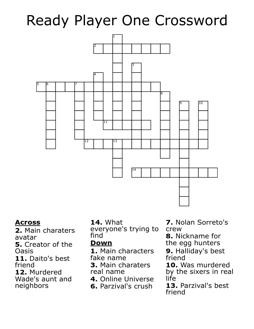Ready Player One Crossword