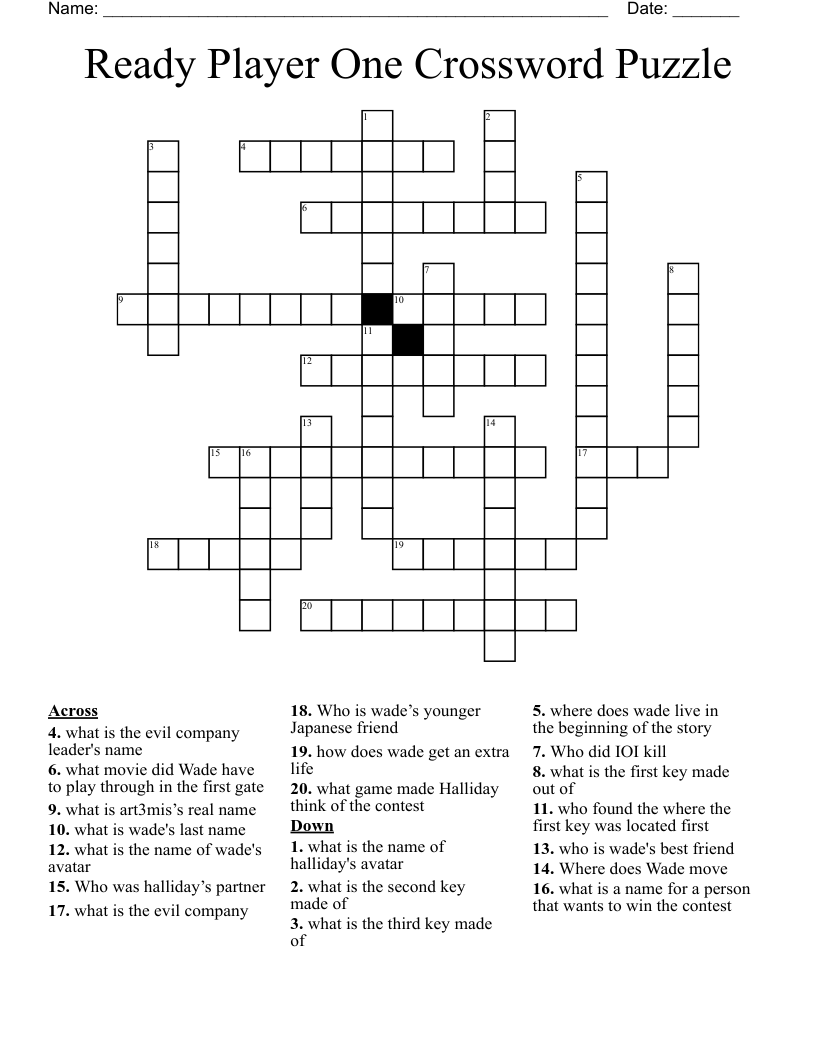 Ready Player One Crossword Puzzle