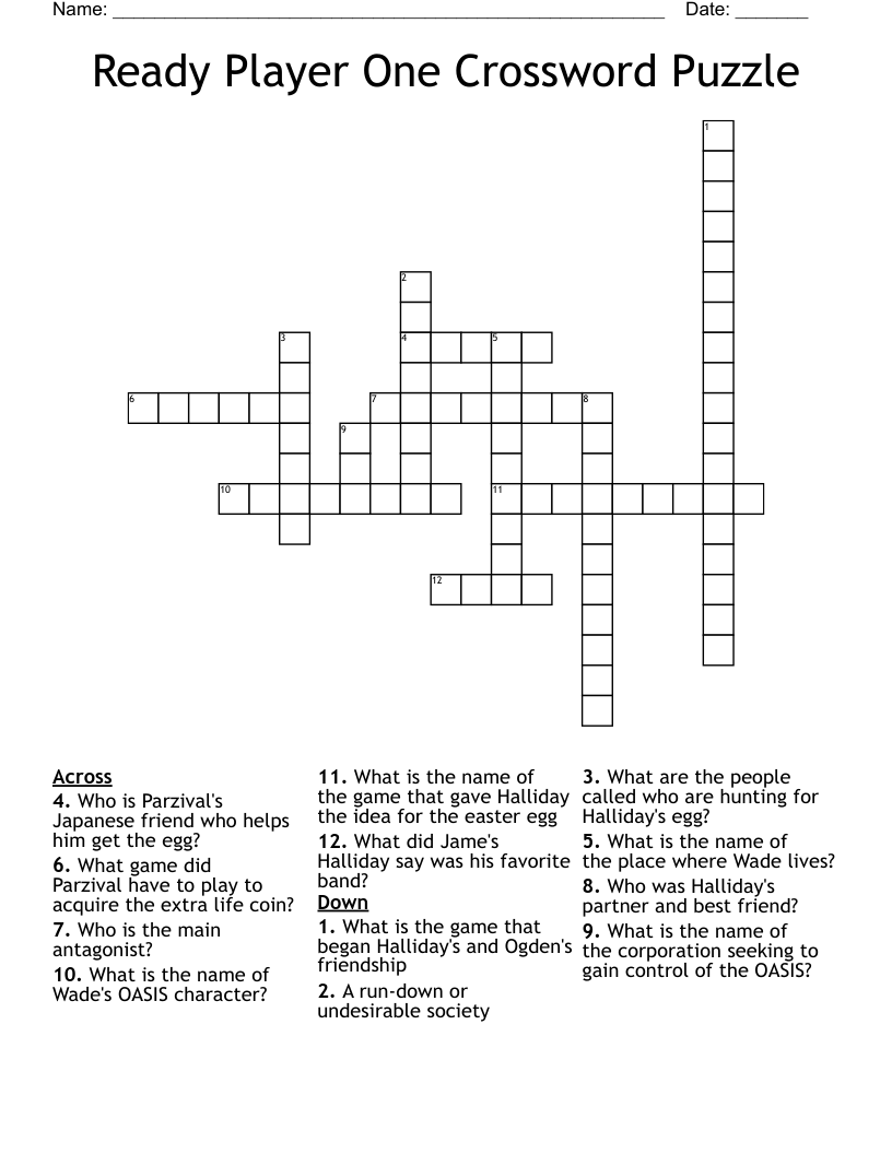 Ready Player One Crossword Puzzle