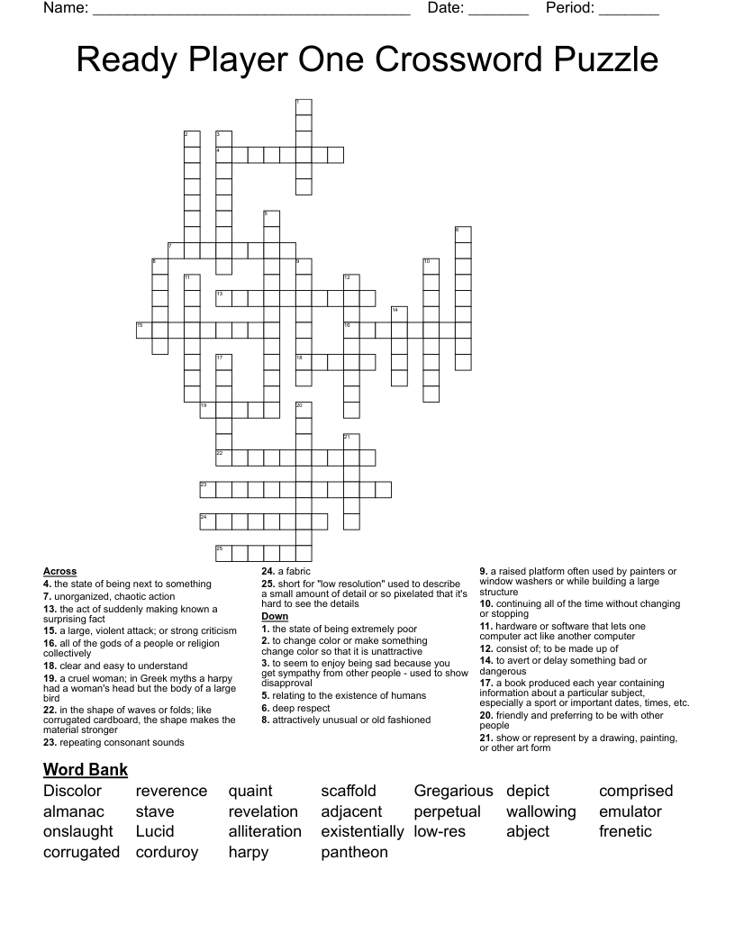 Ready Player One Crossword Puzzle