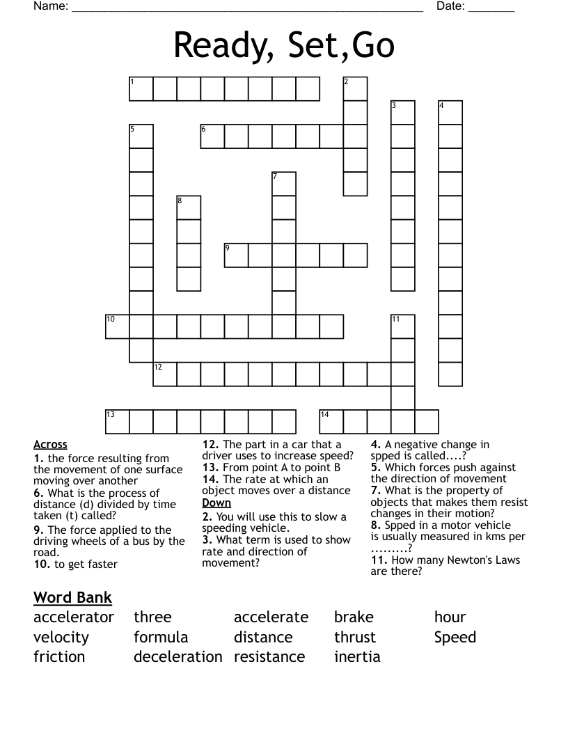 Ready, Set,Go Crossword