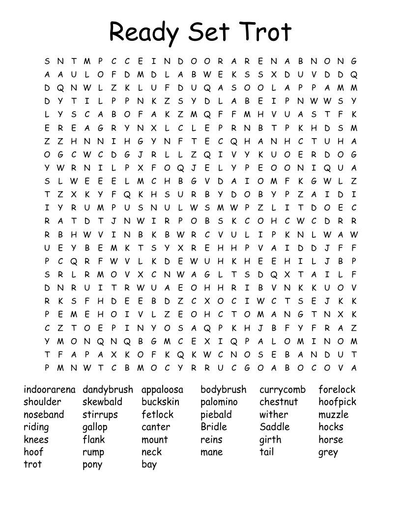 Ready Set Trot Word Search