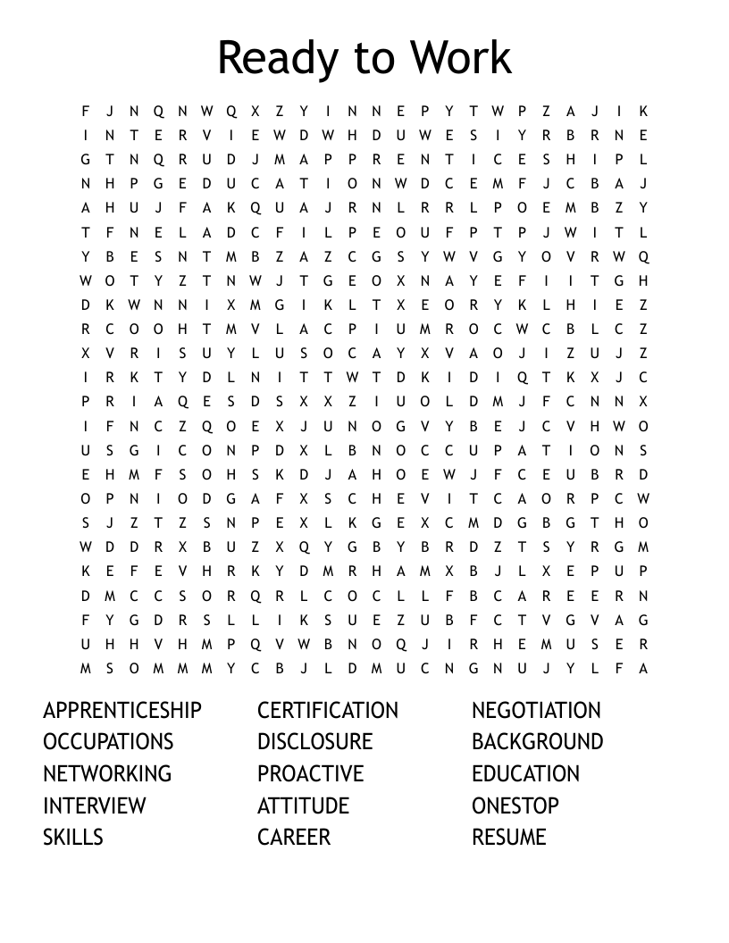 Ready to Work Word Search