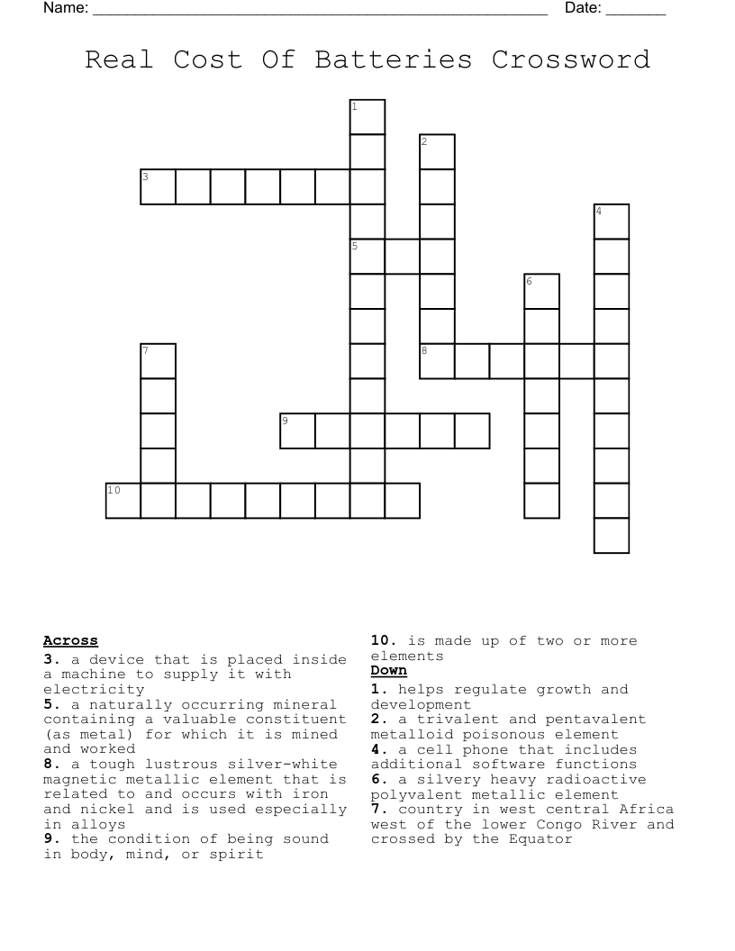 Real Cost Of Batteries Crossword 