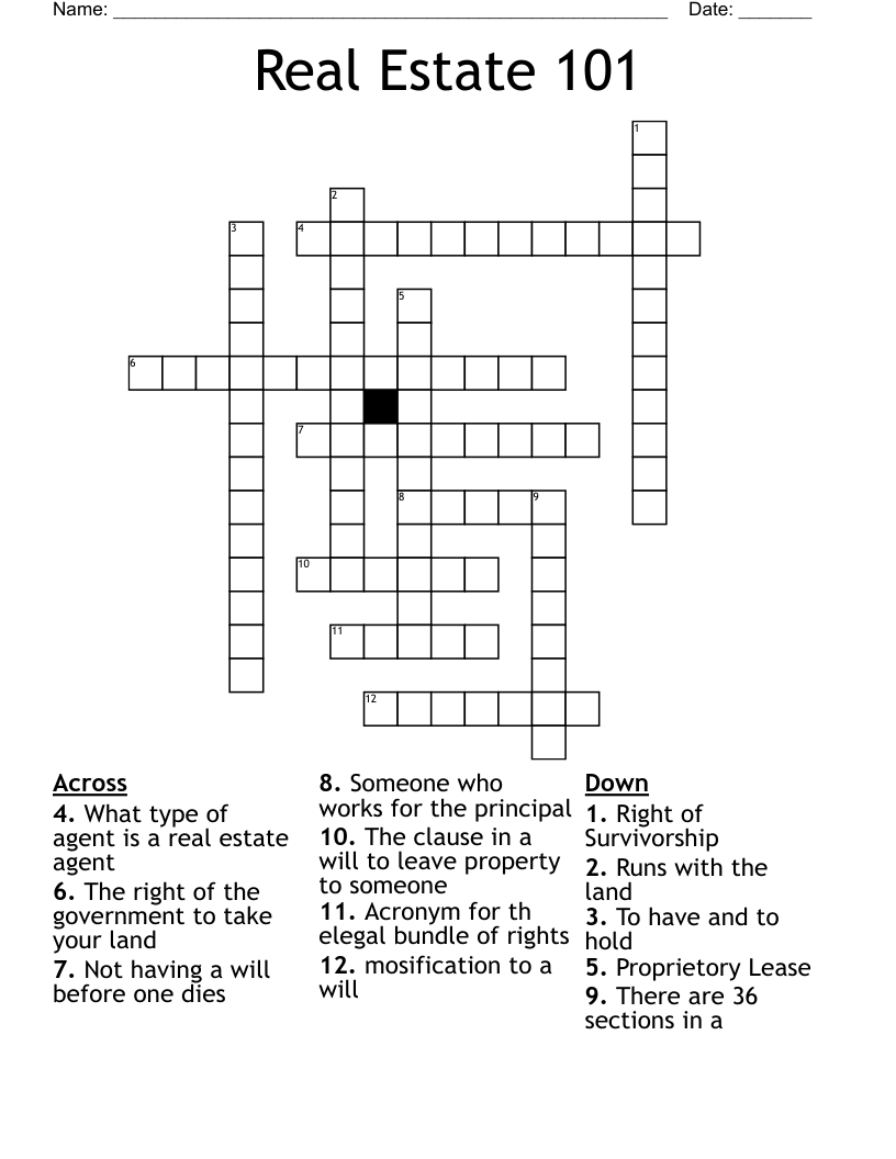 Real Estate 101 Crossword