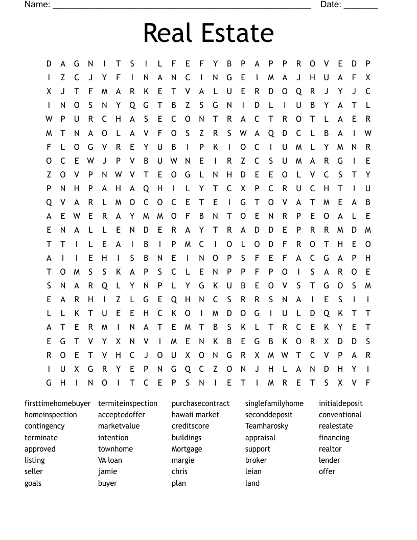 Real Estate Word Search