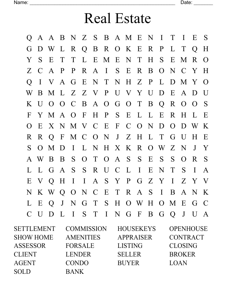 Real Estate Word Search
