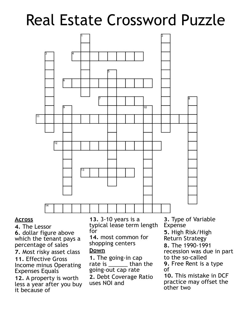 Real Estate Crossword Puzzle