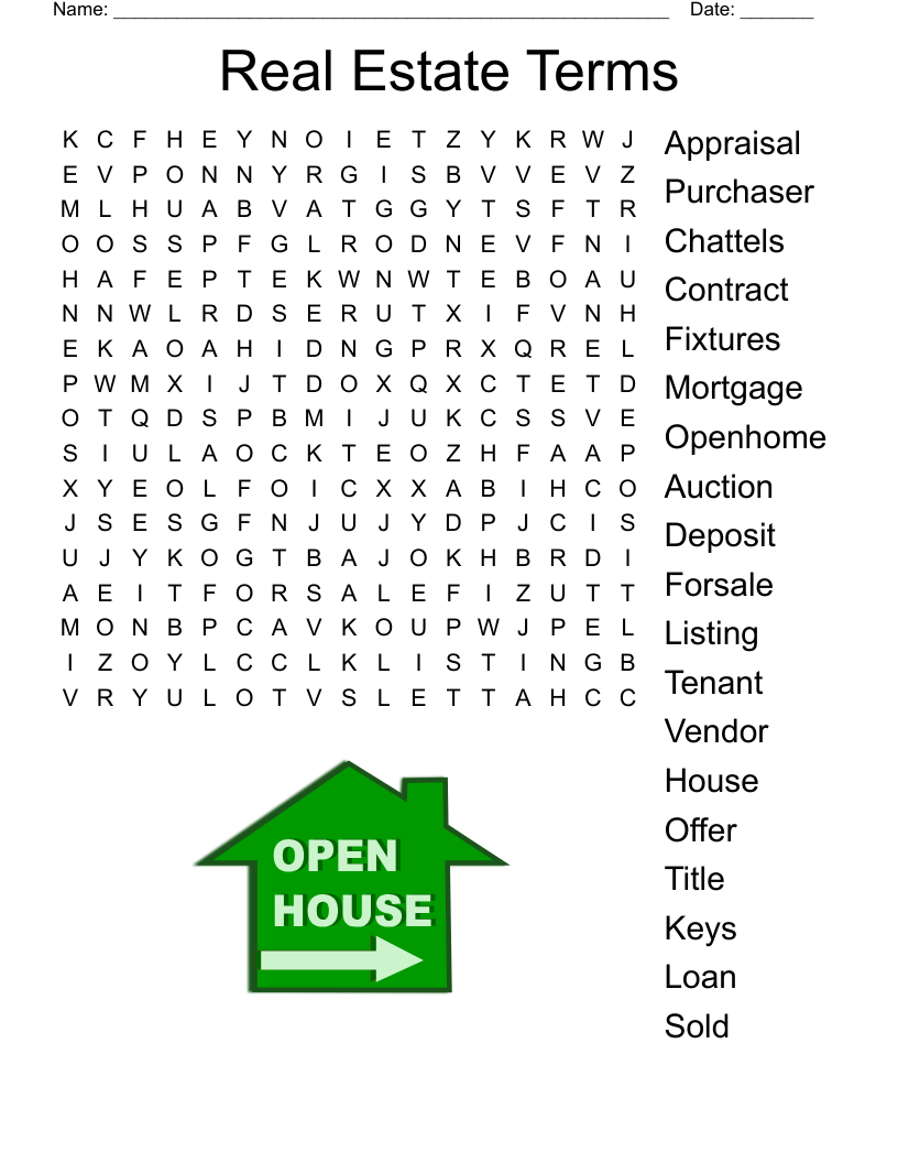 Real Estate Terms Word Search