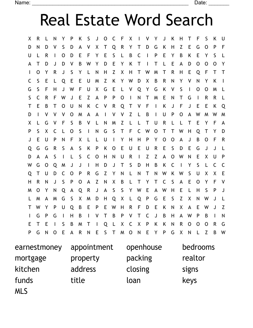Real Estate Word Search