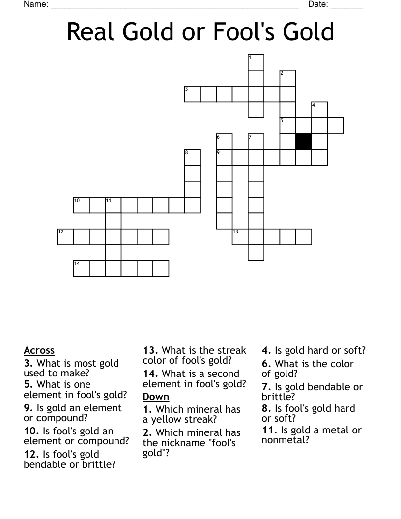 Real Gold or Fool's Gold Crossword