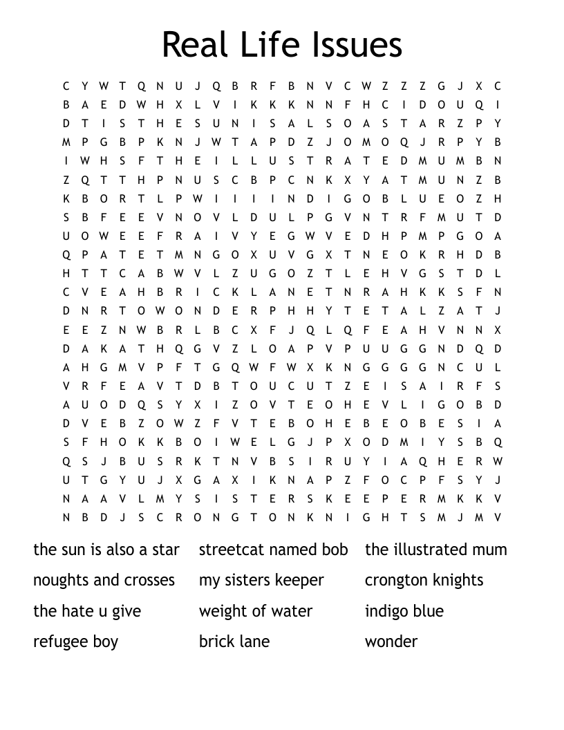 Real Life Issues Word Search