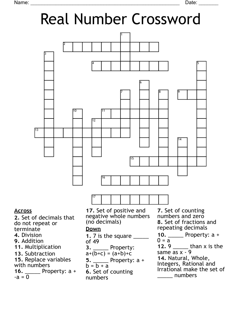 Real Number Crossword