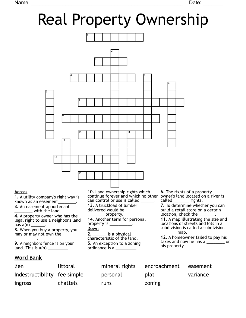 Real Property Ownership Crossword