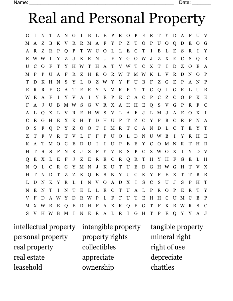 Real and Personal Property Word Search