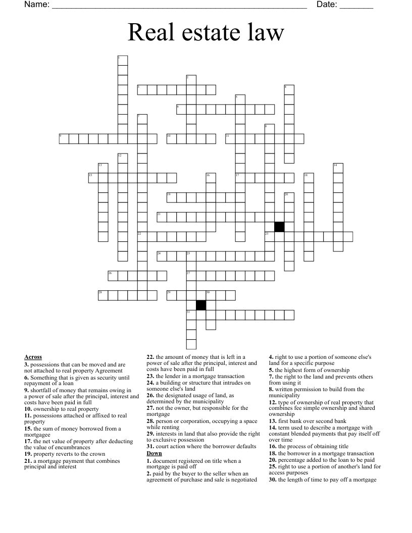 Real estate law Crossword