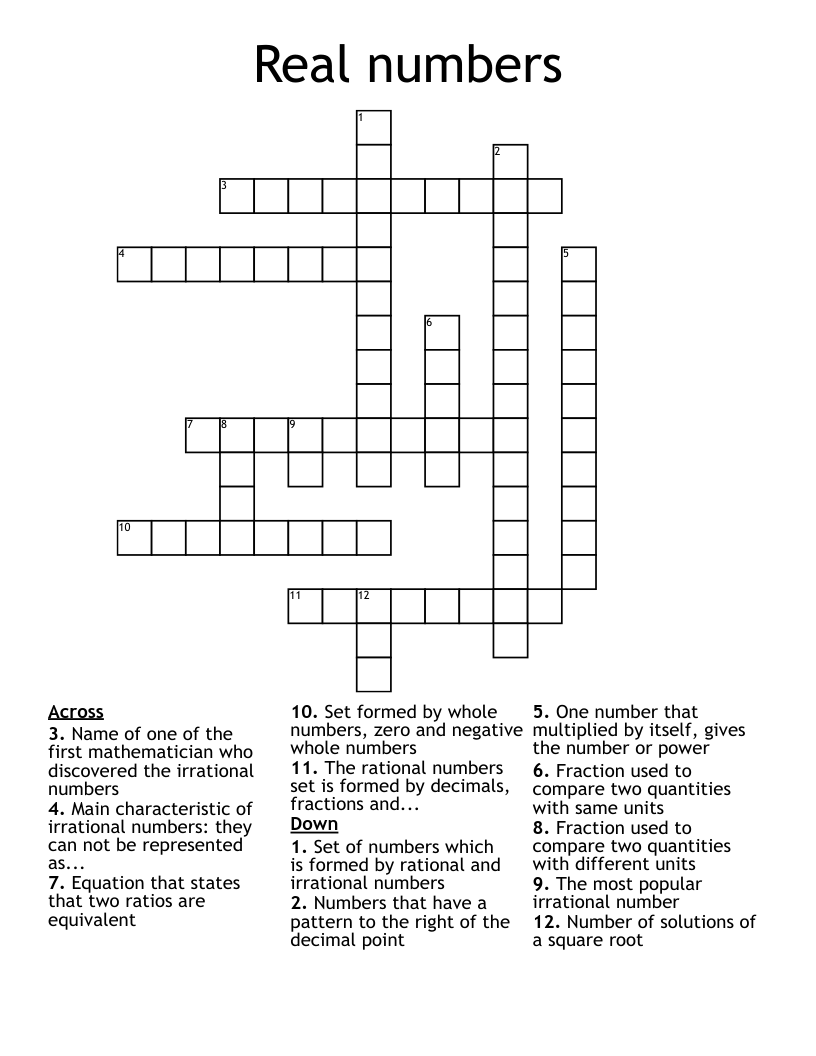 Real numbers Crossword