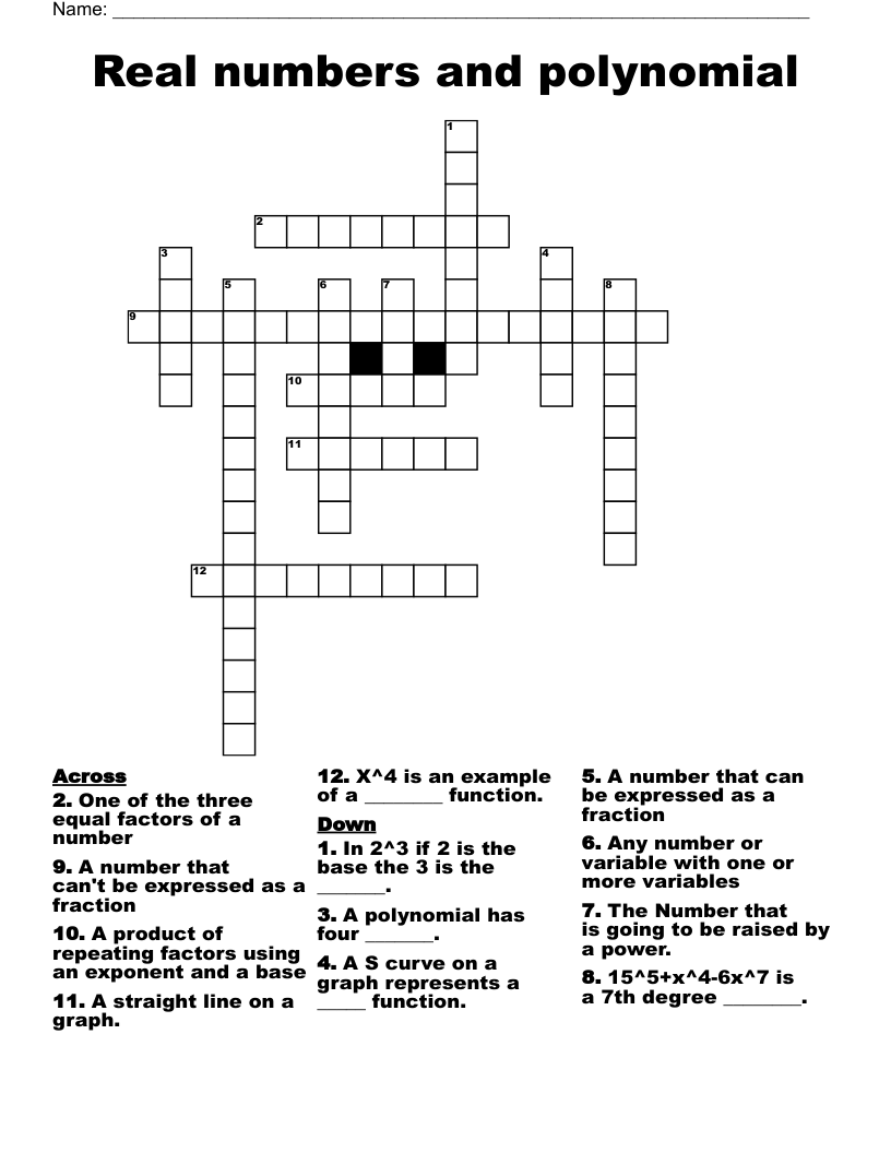 Real numbers and polynomial Crossword