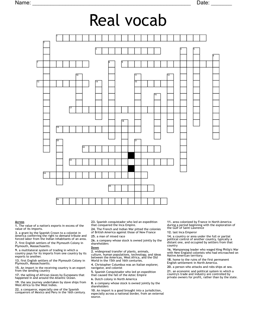 Real vocab Crossword